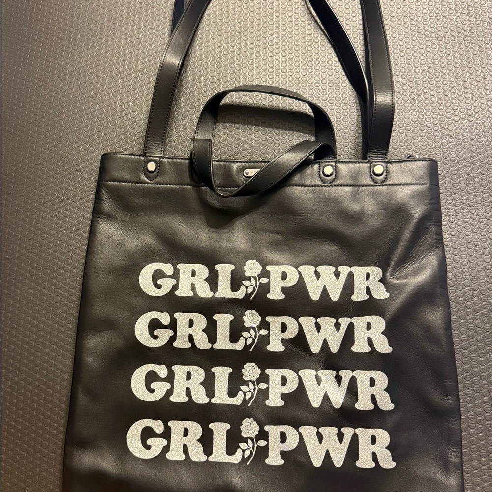 Rebecca Minkoff Black Tote with GRL PWR Design